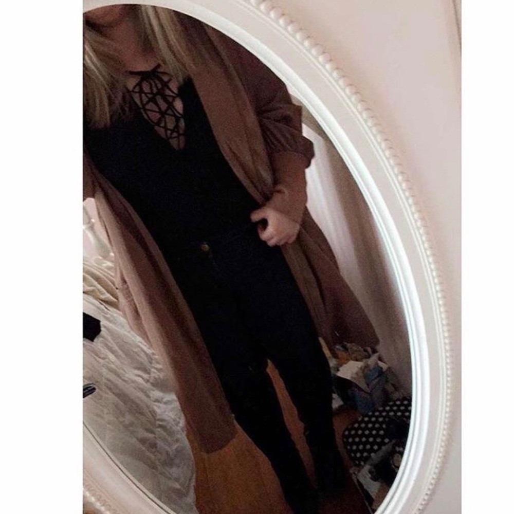 Brown suede-like Long hooded jacket